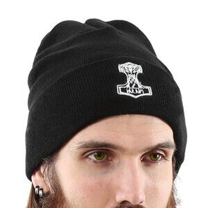 GRIMFROST Scandanavian Viking Age Mjolnir Watch Black OS Beanie Hat